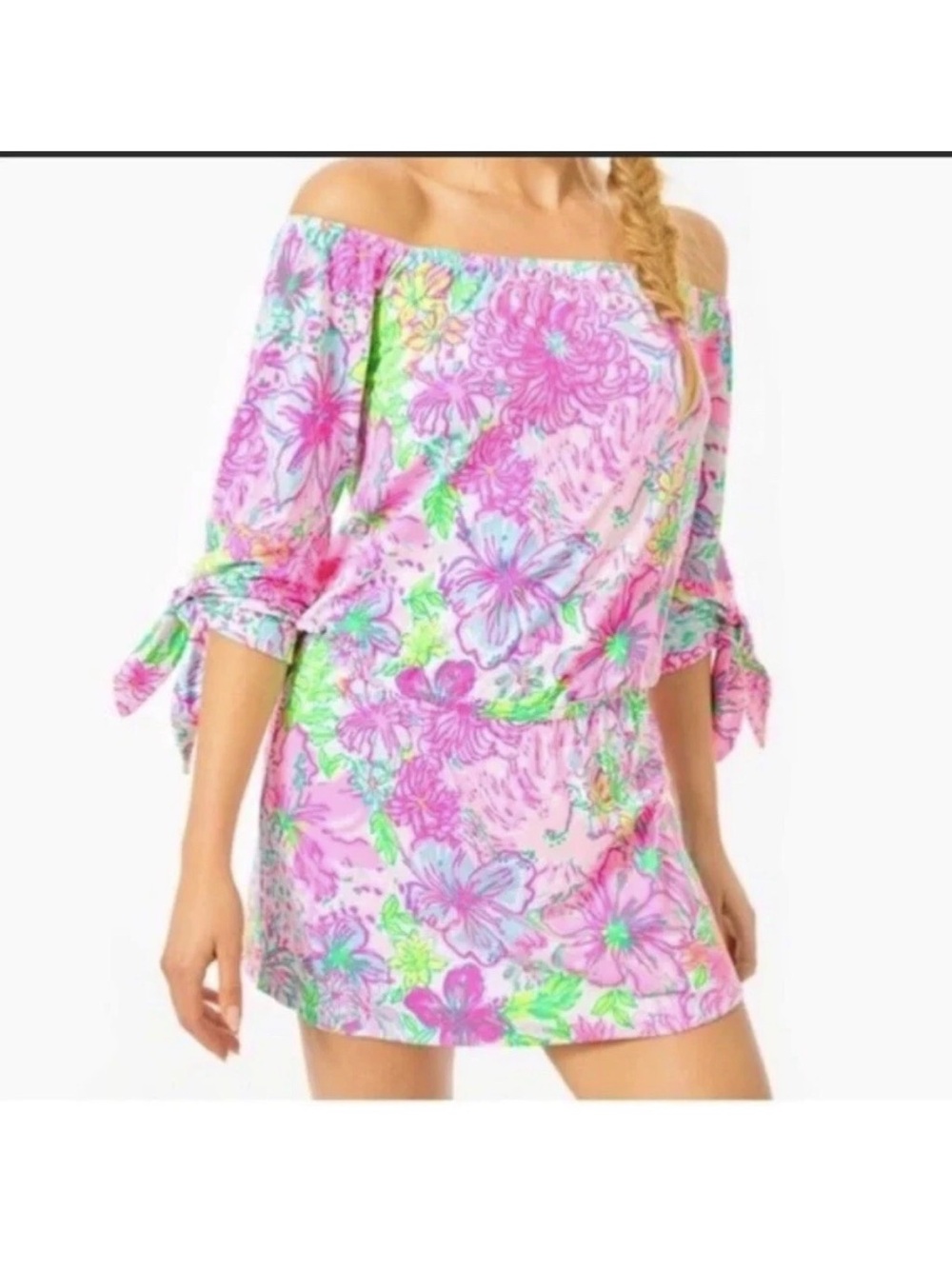 Lilly Pulitzer Pink Floral Off-Shoulder Lana Skirted Romper XL